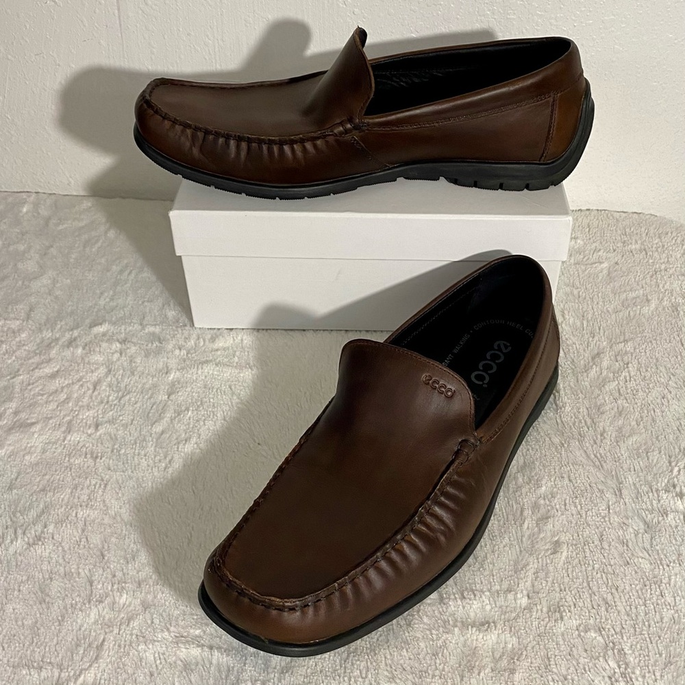 Ecco Brown Leather Moc Driving Loafers Size 47 EU (Men’s 13-13.5 US) Slip On